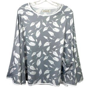 KEFEE KOL Womens One Size S/M/L Gray White Leaf Print Poncho with Pocket